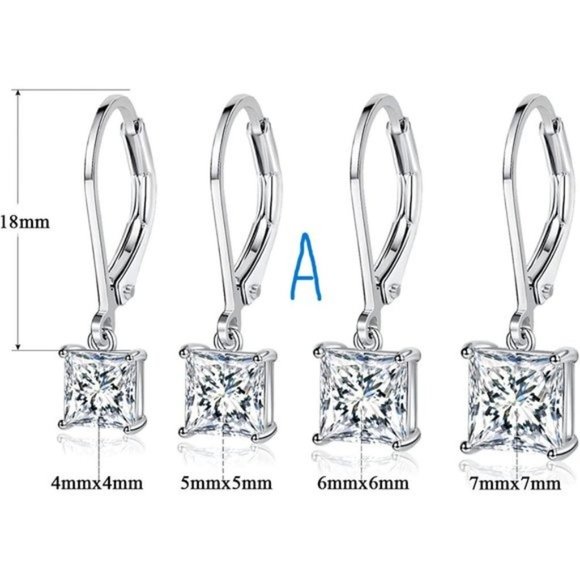 New 18K White Gold Plated Round Princess Cut Clear Cubic Zirconia Tear D… - Picture 10 of 11